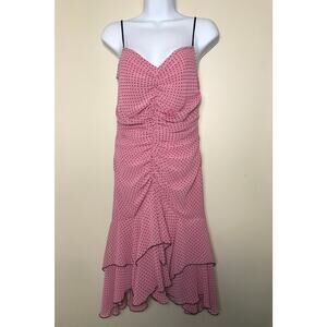 ABS Allen Schwartz Pink Black Polka Dot Chiffon Party Dress 6 Vintage